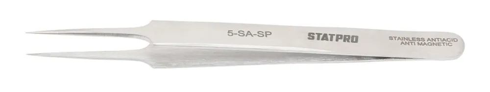StatPro 5-SA-SP Economy Precision Anti-Magnetic Stainless Steel Tweezer with Straight, Tapered, Very Fine Pointed Tips, 4.25" OAL