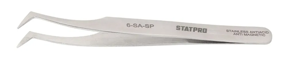 StatPro 6-SA-SP Economy Precision Anti-Magnetic Stainless Steel Tweezer with 70° Angulated Flat, Pointed Tips, 4.5" OAL
