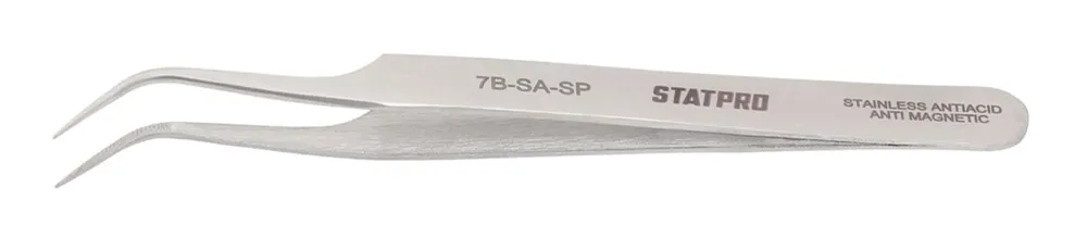 StatPro 7B-SA-SP Economy Precision Anti-Magnetic Stainless Steel Tweezer with 55° Curved, Serrated, Fine Pointed Tips, 4.5" OAL