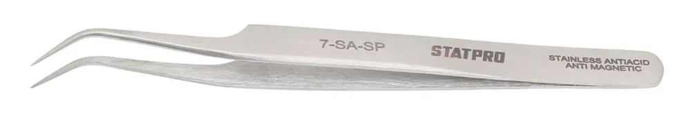 StatPro 7-SA-SP Economy Precision Anti-Magnetic Stainless Steel Tweezer with 45° Curved, Fine Pointed Tips, 4.5" OAL