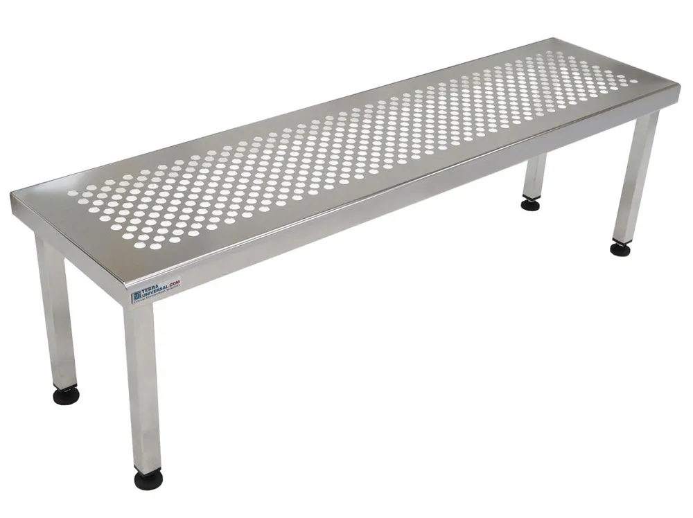 Terra Universal 304 Stainless Steel Free-Standing Gowning Bench with Perforated Top & Square Base