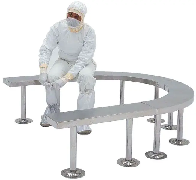 Terra Universal Stainless Steel Modular Floor-Mounted Gowning Bench with Solid Top & Recessed Cylindrical Legs