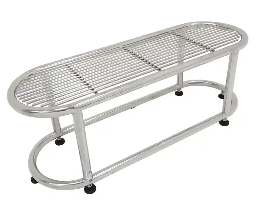 Terra Universal Stainless Steel Gowning Bench with Rod Top & Recessed Cylindrical Legs
