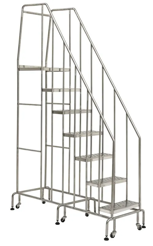 Terra Universal BioSafe® Stainless Steel Mobile Step Ladders with Safety Rail