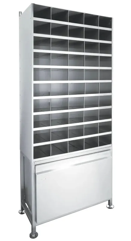 Terra Universal 9600-01 BioSafe® Stainless Steel Multifunctional Storage System with Solid Shelves, 50 Slots & Drawer