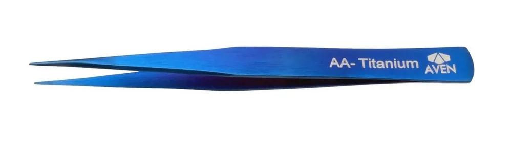 Aven Tools 18013TTB AA Titanium Blue Tweezer with Fine, Pointed Tips, 4.76" OAL