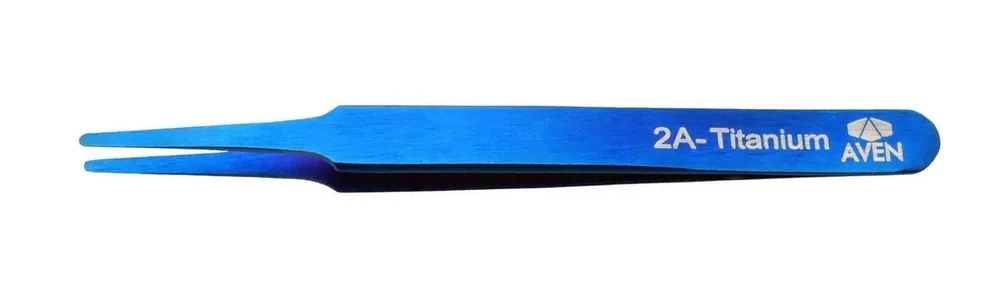 Aven Tools 18049TTB 2A Titanium Blue Tweezer with Rounded Tips, 4.64" OAL