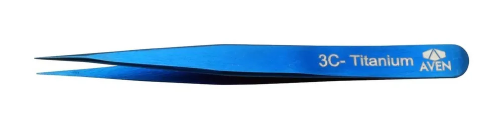Aven Tools 18056TTB 3C Titanium Blue Tweezer with Strong, Ultra Fine, Pointed Tips, 4.44" OAL
