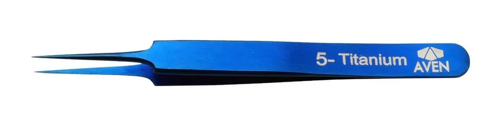 Aven Tools 18062TTB 5 Titanium Blue Tweezer with Long, Fine Tips, 4.88" OAL