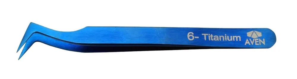 Aven Tools 18069TTB 6 Titanium Blue Tweezer with Angled, Fine Tips, 4.6" OAL