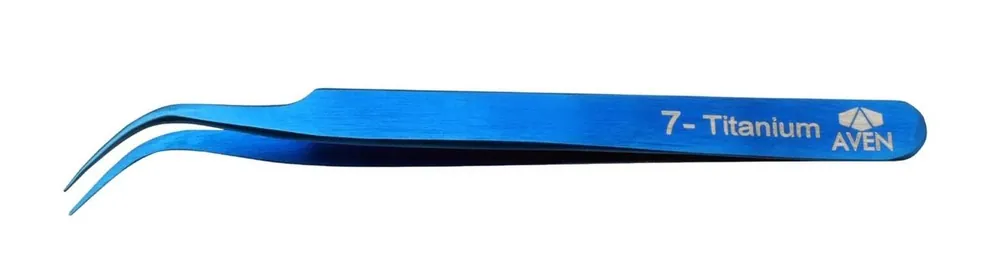 Aven Tools 18072TTB 7 Titanium Blue Tweezer with Curved, Fine Tips, 4.6" OAL