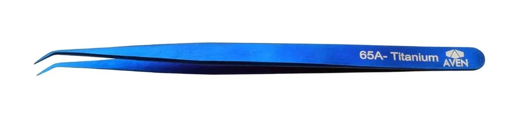 Aven Tools 18076TTB 65A Titanium Blue Tweezer with Angled, Fine, Pointed Tips, 5.4" OAL