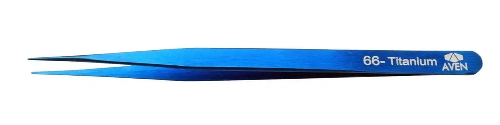 Aven Tools 18077TTB 66 Titanium Blue Tweezer with Long, Fine, Pointed Tips, 5.5" OAL