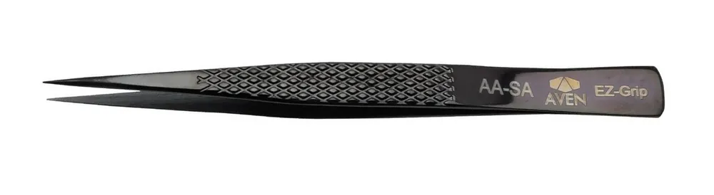 Aven Tools 18013EGBLK AA EZ Grip Black Stainless Steel Tweezer with Fine, Pointed Tips, 4.76" OAL