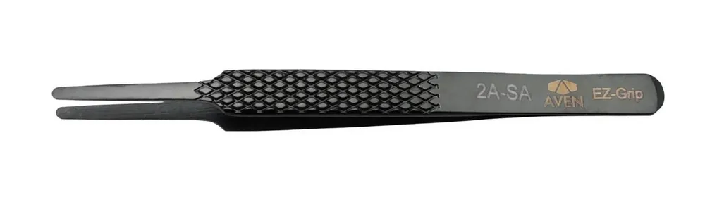 Aven Tools 18049EGBLK 2A EZ Grip Black Stainless Steel Tweezer with Rounded Tips, 4.64" OAL
