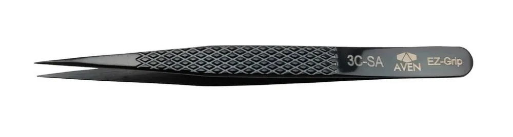 Aven Tools 18056EGBLK 3C EZ Grip Black Stainless Steel Tweezer with Strong, Ultra Fine, Pointed Tips, 4.44" OAL