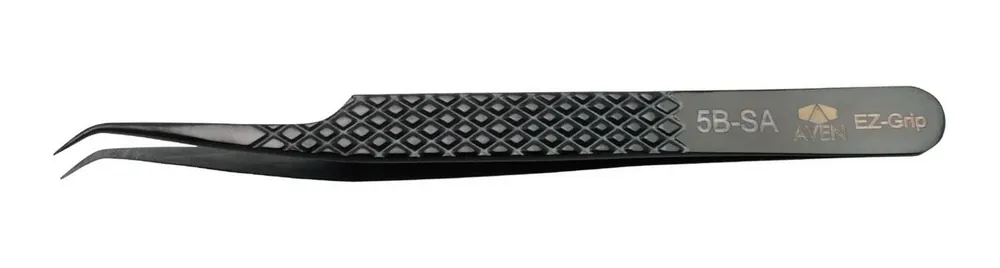 Aven Tools 18066EGBLK 5B EZ Grip Black Stainless Steel Tweezer with Long, Angled, Fine Tips, 4.76" OAL
