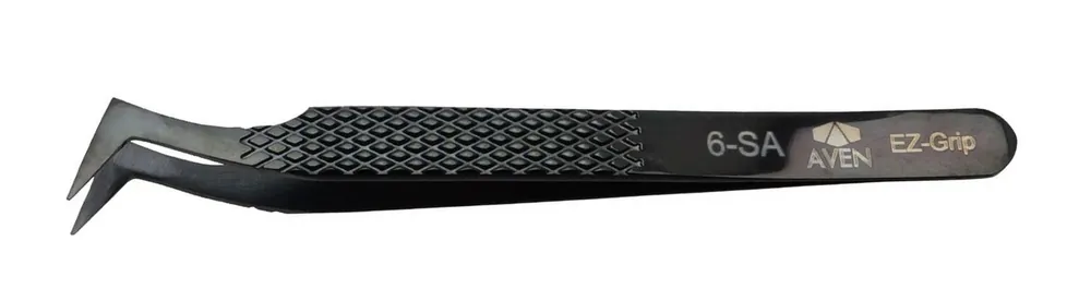 Aven Tools 18069EGBLK 6 EZ Grip Black Stainless Steel Tweezer with Angled, Fine Tips, 4.6" OAL