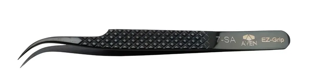 Aven Tools 18072EGBLK 7 EZ Grip Black Stainless Steel Tweezer with Curved, Fine Tips, 4.6" OAL
