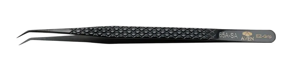 Aven Tools 18076EGBLK 65A EZ Grip Black Stainless Steel Tweezer with Angled, Fine, Pointed Tips, 5.4" OAL