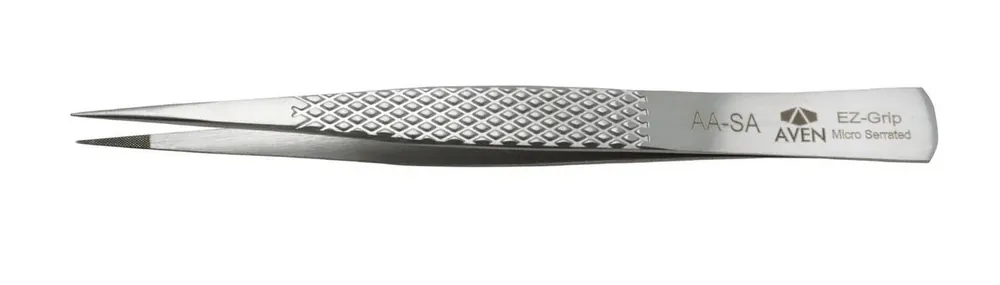 Aven Tools 18013EGS AA EZ Grip Micro-Serrated Stainless Steel Tweezer with Strong, Fine, Pointed Tips, 4.76" OAL