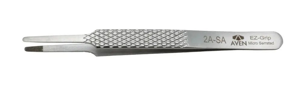 Aven Tools 18049EGS 2A EZ Grip Micro-Serrated Stainless Steel Tweezer with Rounded Tips, 4.64" OAL