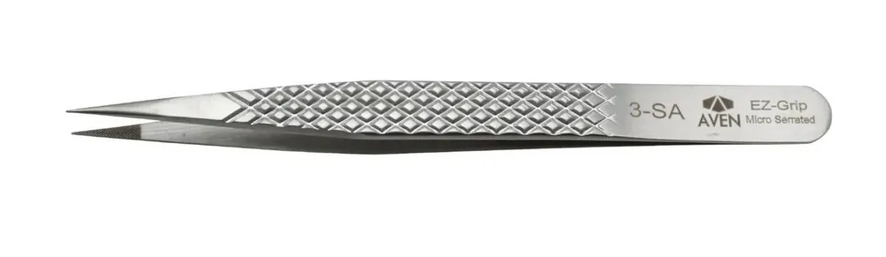 Aven Tools 18053EGS 3 EZ Grip Micro-Serrated Stainless Steel Tweezer with Strong, Pointed Tips, 5.43" OAL