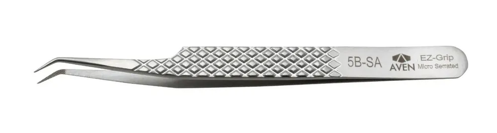 Aven Tools 18066EGS 5B EZ Grip Micro-Serrated Stainless Steel Tweezer with Long, Angled, Fine Tips, 4.76" OAL