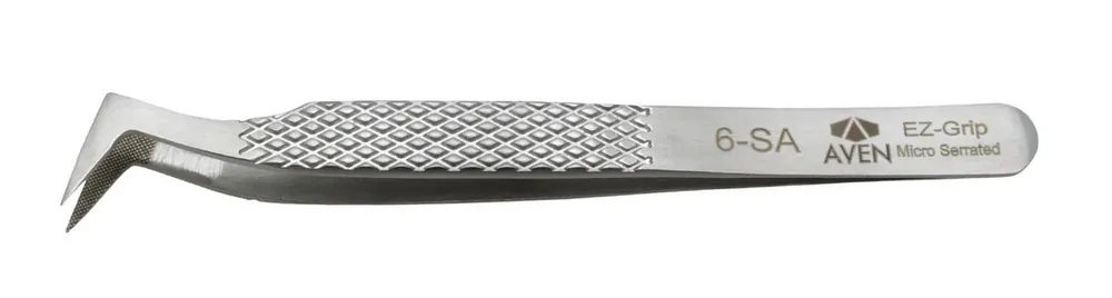 Aven Tools 18069EGS 6 EZ Grip Micro-Serrated Stainless Steel Tweezer with Angled, Fine Tips, 4.6" OAL