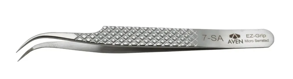 Aven Tools 18072EGS 7 EZ Grip Micro-Serrated Stainless Steel Tweezer with Curved, Fine Tips, 4.6" OAL