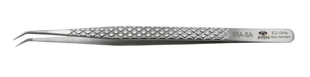 Aven Tools 18076EGS 65A EZ Grip Micro-Serrated Stainless Steel Tweezer with Angled, Fine, Pointed Tips, 5.4" OAL