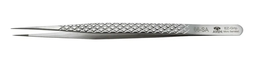 Aven Tools 18077EGS 66 EZ Grip Micro-Serrated Stainless Steel Tweezer with Long, Fine, Pointed Tips, 5.5" OAL
