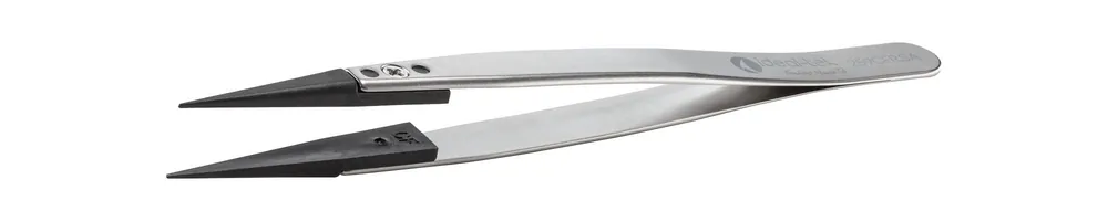 Ideal-tek 259CFR.SA.1.ITU ESD-Safe Anti-Magnetic Stainless Steel Tweezer with Replaceable 0.024" x 0.024" Straight, Fine, Pointed, Strong Plastic Carbon Fiber Tips, 5.12" OAL