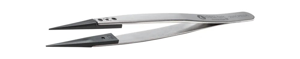 Ideal-tek 259CPR.SA.1.ITU ESD-Safe Anti-Magnetic Stainless Steel Tweezer with Replaceable 0.024" x 0.024" Straight, Fine, Pointed, Strong Plastic Carbon PEEK Tips, 5.12" OAL
