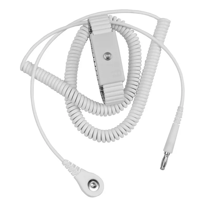 Desco Jewel® Adjustable White Metal Wrist Strap with 4mm Snap & Coil Cord