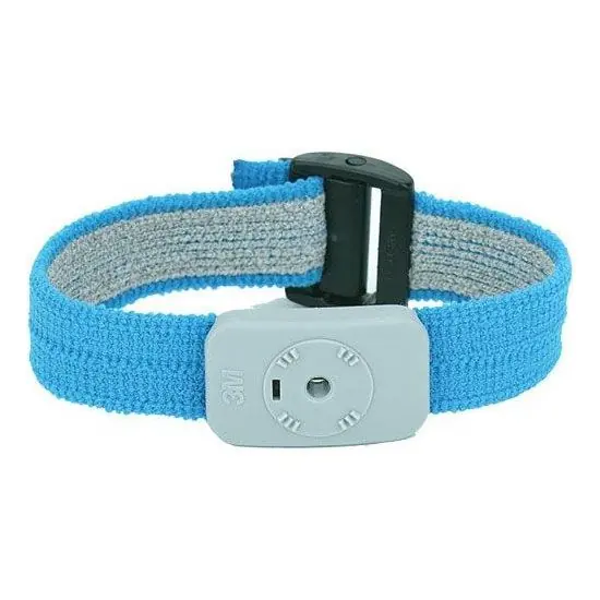SCS Adjustable Blue Elastic Dual Conductor Wrist Strap with 3.4mm Plug & Optional Coil Cord