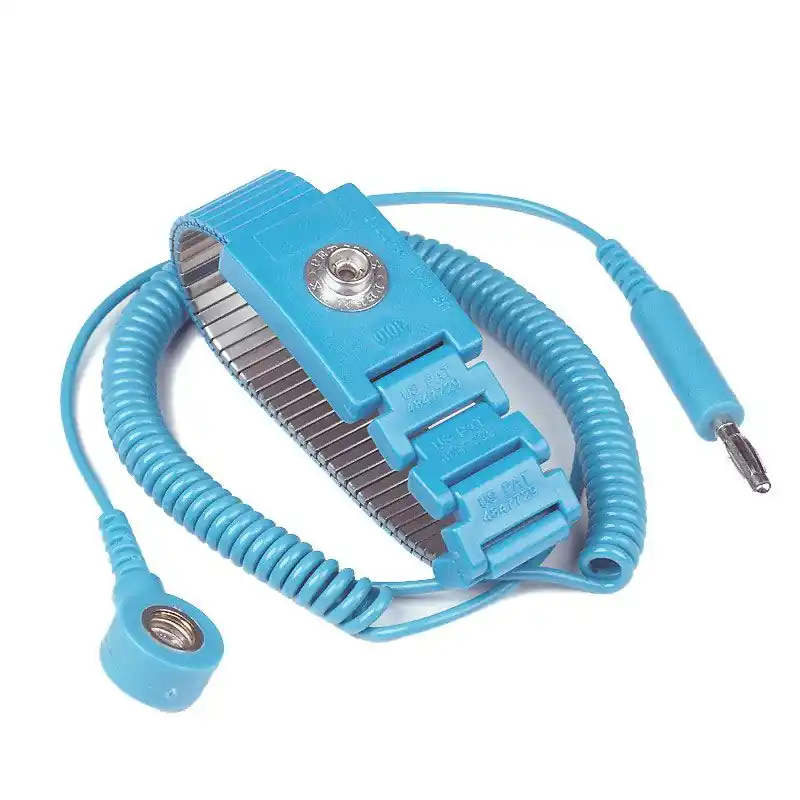 Statico Adjustable Blue Ergonomic Metal Wrist Strap with 7mm Snaps, Alligator Clip & Coil Cord
