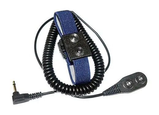 Transforming Technologies Adjustable Navy Blue Elastic Dual Conductor Wrist Strap with 4mm Magnetic Snaps, 3.5mm Stereo Plug & Coil Cord