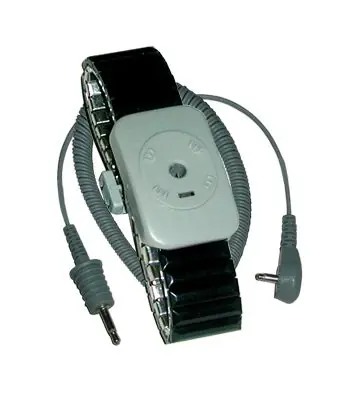 Transforming Technologies Black Metal Dual Conductor Wrist Band with 3mm Snap, 3.4mm Mono Plug & Coil Cord