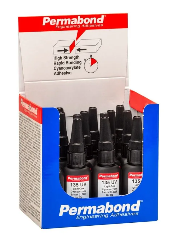 Permabond 135UV UV Curable Cyanoacrylate Adhesive, Clear, 20g Bottle