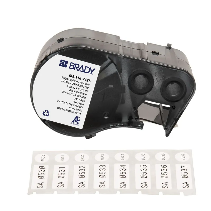Brady Chemical Resistant Cryogenic Matte Polypropylene Laboratory Labels with Ribbon for M4 & M5 Printers, Black on White