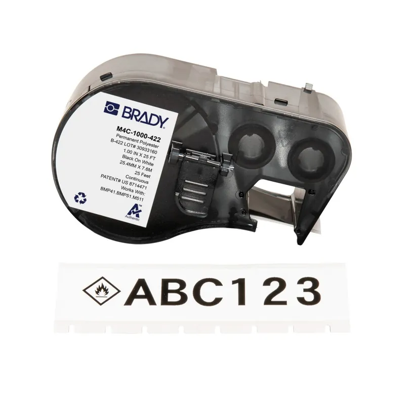 Brady Aggressive Adhesive Multi-Purpose Gloss Polyester Labels with Ribbon for M4 & M5 Printers, Black on White