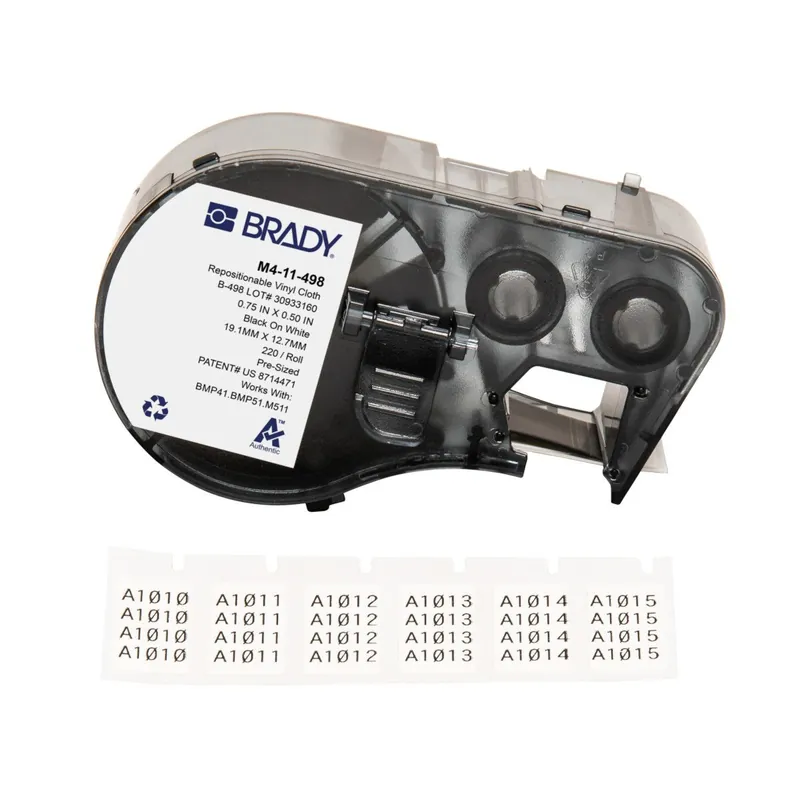 Brady Repositionable Semi-Gloss Vinyl Cloth Multi-Purpose Labels with Ribbon for M4 & M5 Printers, Black on White