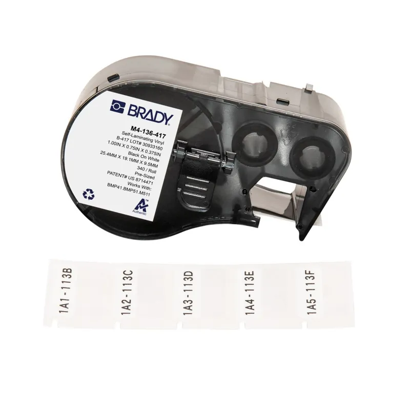 Brady Self-Laminating Aggressive Adhesive Matte Vinyl Wrap Around Labels with Ribbon for M4 & M5 Printers, Black on White