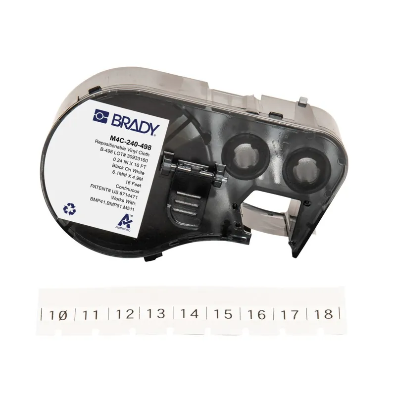 Brady Repositionable Semi-Gloss Vinyl Cloth Multi-Purpose Terminal Block Labels with Ribbon for M4 & M5, Black on White