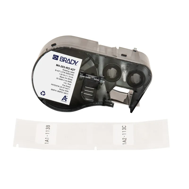 Brady Self-Laminating Matte Vinyl Rotating Wrap Around Labels with Ribbon for M4 & M5 Printers, Black on White