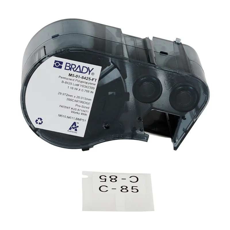 Brady T-Flag Gloss Polypropylene Wire and Cable Labels for M4 & M5 Printers, Black on White
