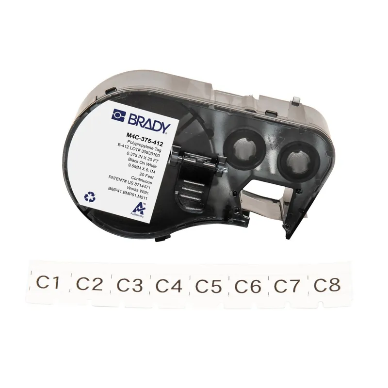 Brady High Tensile Matte Polypropylene Inserts/Tags with Ribbon for M4 & M5 Printers, Black on White