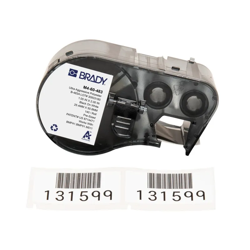 Brady Ultra Aggressive Adhesive Gloss Polyester Multi-Purpose Labels with Ribbon for M4 & M5 Printers, Black on White