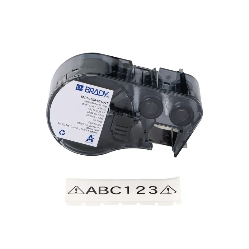 Brady Repositionable Gloss Vinyl Multi-Purpose Labels with Ribbon for M4 & M5 Printers, Black on White